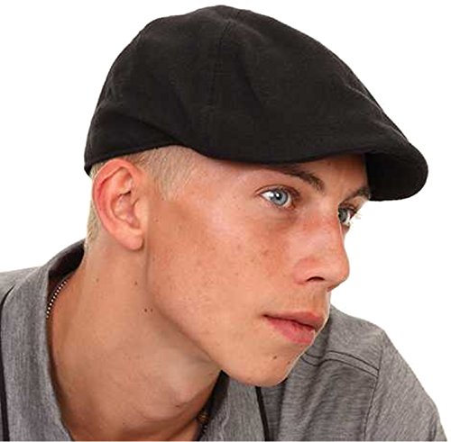 Mens/Boys Black Flat Cap with Preformed Peak (60cm)