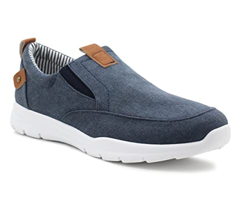Dr Keller Mens Canvas Denim Slip On Trainers Elastic Twin Gusset Casual Flat Low Top Sneaker Pumps (Navy, UK_Footwear_Size_System, Adult, Men, Numeric, Medium, Numeric_9)
