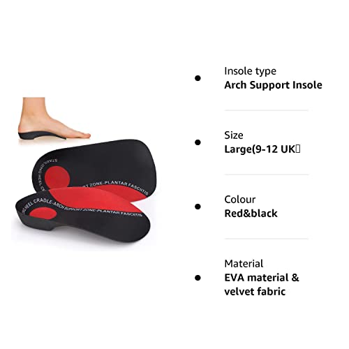 Orthotic Insoles, 3/4 High Arch Support Shoe Inserts Insoles for Women and Men, Orthotic Insoles Support for Plantar Fasciitis, Flat Feet, Over-Pronation, Heel Pain, Heel Spur (9-12 UK）