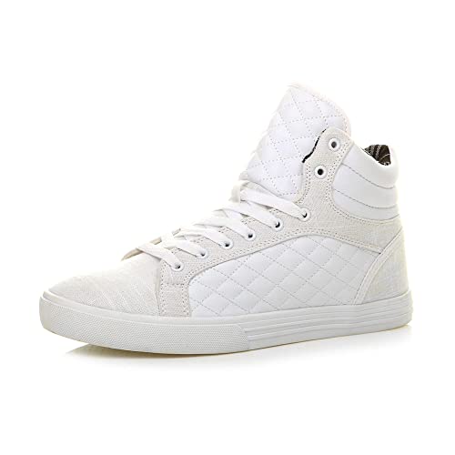 Ajvani Mens Flat lace up Quilted Casual hi high top Ankle Trainer Boots, 11 UK, White