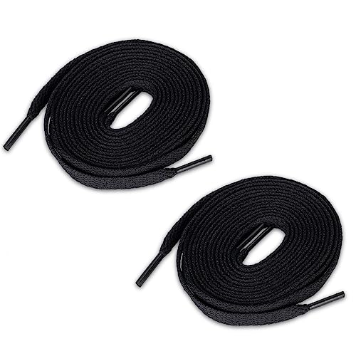 2 Pairs Flat Shoe Laces, 120 cm black Long Shoe Laces for Trainers, 8mm Wide Flat Laces for Sneaker, Replacement Laces for Athletic Sport Casual Shoes, Durable Shoelaces for Men Women Kids Adult
