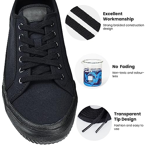 2 Pairs Flat Shoe Laces, 120 cm black Long Shoe Laces for Trainers, 8mm Wide Flat Laces for Sneaker, Replacement Laces for Athletic Sport Casual Shoes, Durable Shoelaces for Men Women Kids Adult