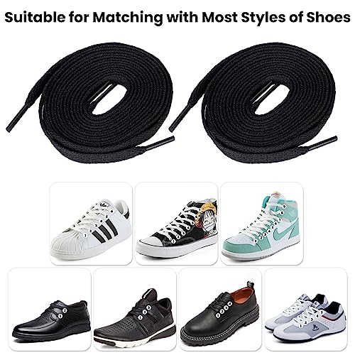 2 Pairs Flat Shoe Laces, 120 cm black Long Shoe Laces for Trainers, 8mm Wide Flat Laces for Sneaker, Replacement Laces for Athletic Sport Casual Shoes, Durable Shoelaces for Men Women Kids Adult