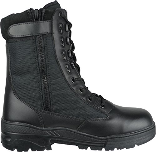 Savage Island Black Leather Army Patrol Combat Boots Side Zip Tactical Cadet Security Military (12 UK)