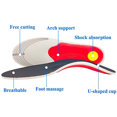 Plantar Fasciitis Relief Arch Support Shoe Inserts Insoles for Flat Feet for Men and Women, Orthotic Feet Heel Pain Shock Absorption Comfortable Insoles (Large EU 40-46)