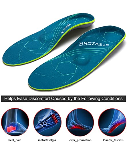 Plantar Fasciitis Arch Support Orthopedic Insoles Relieve Flat Feet Heel Pain Shock Absorption Comfortable Insoles(Size:UK-9,Length:11.02",Green)