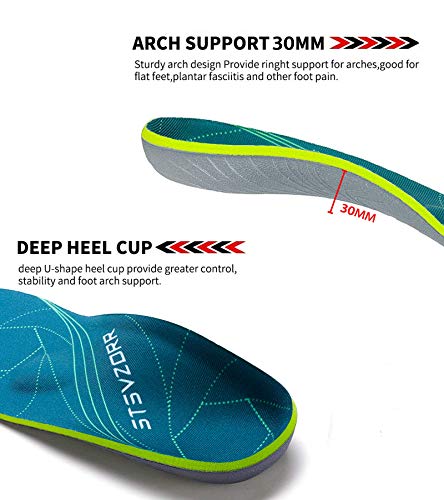 Plantar Fasciitis Arch Support Orthopedic Insoles Relieve Flat Feet Heel Pain Shock Absorption Comfortable Insoles(Size:UK-9,Length:11.02",Green)