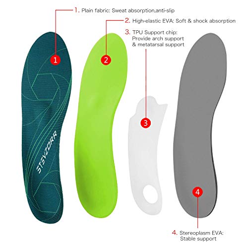Plantar Fasciitis Arch Support Orthopedic Insoles Relieve Flat Feet Heel Pain Shock Absorption Comfortable Insoles(Size:UK-9,Length:11.02",Green)