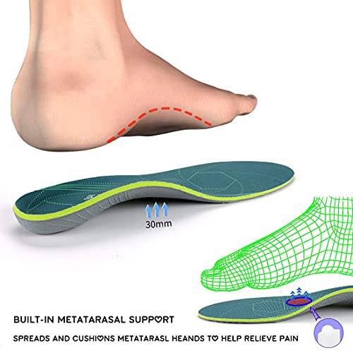 Plantar Fasciitis Arch Support Orthopedic Insoles Relieve Flat Feet Heel Pain Shock Absorption Comfortable Insoles(Size:UK-9,Length:11.02",Green)