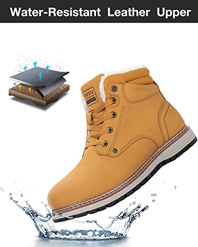 LANGDU Mens Winter Boots Walking Water Resistant Fur Lined Warm Snow Hiking Boot Size 7-11UK (LightYellow,9UK)