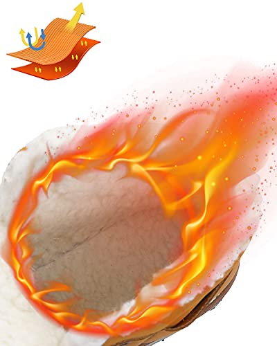 LANGDU Mens Winter Boots Walking Water Resistant Fur Lined Warm Snow Hiking Boot Size 7-11UK (LightYellow,9UK)