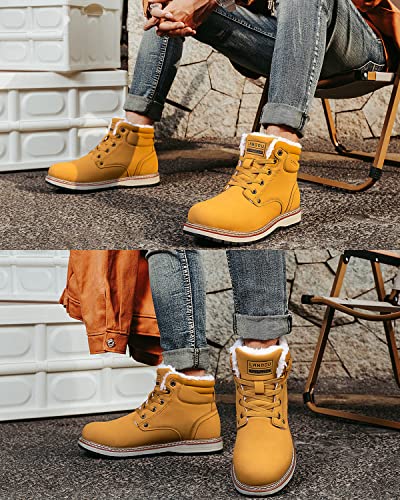 LANGDU Mens Winter Boots Walking Water Resistant Fur Lined Warm Snow Hiking Boot Size 7-11UK (LightYellow,9UK)