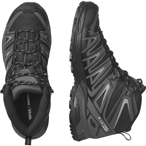 Salomon X Ultra Pioneer Mid Gore-Tex Men's Hiking Waterproof Shoes, All weather, Secure foothold, and Stable & cushioned, Black, 9