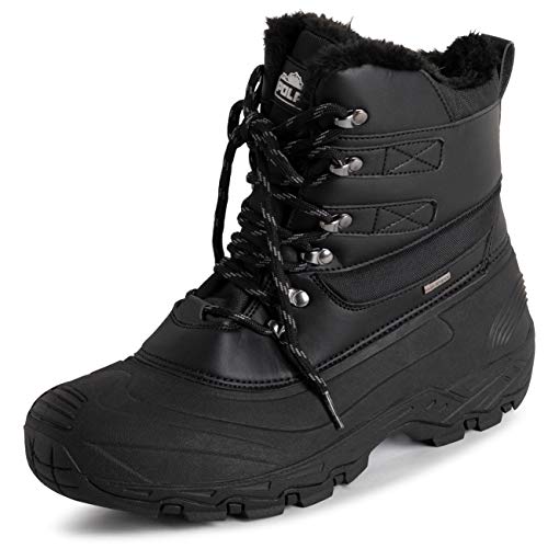Polar Mens Waterproof Outsole Deep Tread Fully Faux Fur Lined Winter Durable Snow Boots - Black Lace Up - UK9/EU43 - YC0682