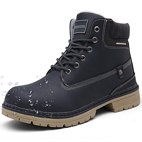 Winter Boots Mens Snow Boots Warm Ankle Fully Fur Lined Leather Work Shoes Outdoor Urban, Blue, 9 UK, 43 EU