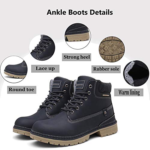 Winter Boots Mens Snow Boots Warm Ankle Fully Fur Lined Leather Work Shoes Outdoor Urban, Blue, 9 UK, 43 EU