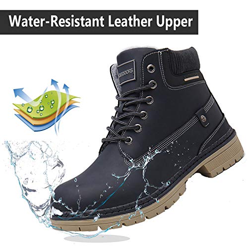 Winter Boots Mens Snow Boots Warm Ankle Fully Fur Lined Leather Work Shoes Outdoor Urban, Blue, 9 UK, 43 EU