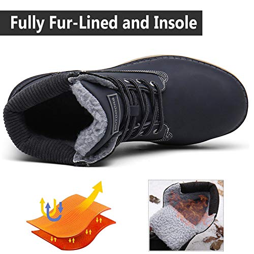 Winter Boots Mens Snow Boots Warm Ankle Fully Fur Lined Leather Work Shoes Outdoor Urban, Blue, 9 UK, 43 EU