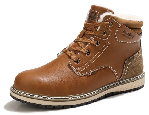 ARRIGO BELLO Walking Boots Men Winter Snow Bootie Hiking Trekking Ankle Leather Non-Slip Outdoor Warm Fur Boot Size 7-11 UK (B Yellow,Size 10.5 UK)