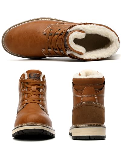 ARRIGO BELLO Walking Boots Men Winter Snow Bootie Hiking Trekking Ankle Leather Non-Slip Outdoor Warm Fur Boot Size 7-11 UK (B Yellow,Size 10.5 UK)