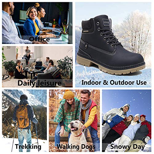 Winter Boots Mens Snow Boots Warm Ankle Fully Fur Lined Leather Work Shoes Outdoor Urban, Blue, 9 UK, 43 EU