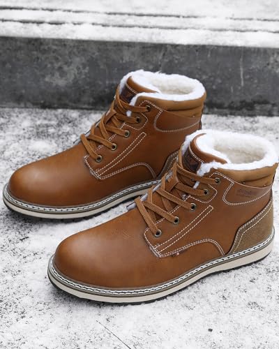 ARRIGO BELLO Walking Boots Men Winter Snow Bootie Hiking Trekking Ankle Leather Non-Slip Outdoor Warm Fur Boot Size 7-11 UK (B Yellow,Size 10.5 UK)