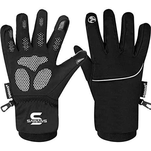 Waterproof & Windproof Thermal Winter Gloves Thinsulate TouchScreen Ski MTB Anti Slip Cycling Snowboarding Padded Palms Mountain Bike Mitts Men Women Driving Sports (M, Black)