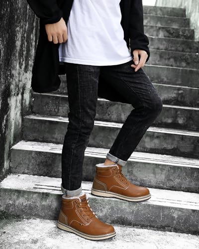 ARRIGO BELLO Walking Boots Men Winter Snow Bootie Hiking Trekking Ankle Leather Non-Slip Outdoor Warm Fur Boot Size 7-11 UK (B Yellow,Size 10.5 UK)