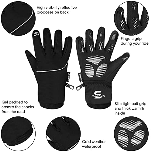 Waterproof & Windproof Thermal Winter Gloves Thinsulate TouchScreen Ski MTB Anti Slip Cycling Snowboarding Padded Palms Mountain Bike Mitts Men Women Driving Sports (M, Black)