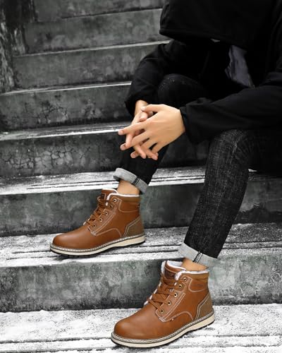 ARRIGO BELLO Walking Boots Men Winter Snow Bootie Hiking Trekking Ankle Leather Non-Slip Outdoor Warm Fur Boot Size 7-11 UK (B Yellow,Size 10.5 UK)