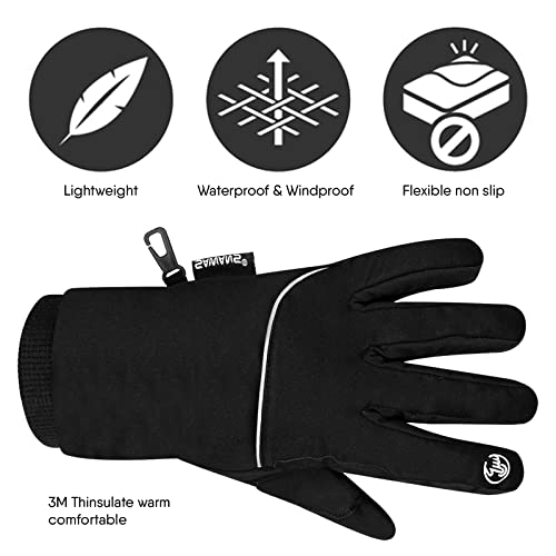Waterproof & Windproof Thermal Winter Gloves Thinsulate TouchScreen Ski MTB Anti Slip Cycling Snowboarding Padded Palms Mountain Bike Mitts Men Women Driving Sports (M, Black)