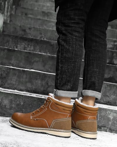 ARRIGO BELLO Walking Boots Men Winter Snow Bootie Hiking Trekking Ankle Leather Non-Slip Outdoor Warm Fur Boot Size 7-11 UK (B Yellow,Size 10.5 UK)