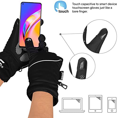 Waterproof & Windproof Thermal Winter Gloves Thinsulate TouchScreen Ski MTB Anti Slip Cycling Snowboarding Padded Palms Mountain Bike Mitts Men Women Driving Sports (M, Black)