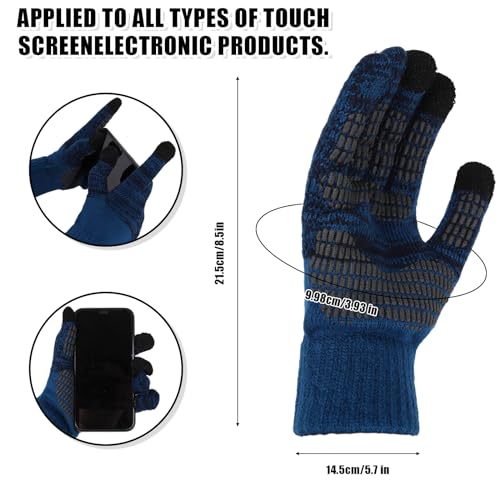 Hat and Gloves Set Men, Winter Beanie Hat Scarf Skull Cap Gloves Set Thermal Warm Knitted Hats Long Scarf 3 Pieces Soft Scarf for Men and Women Outdoor Sports (Lake blue)