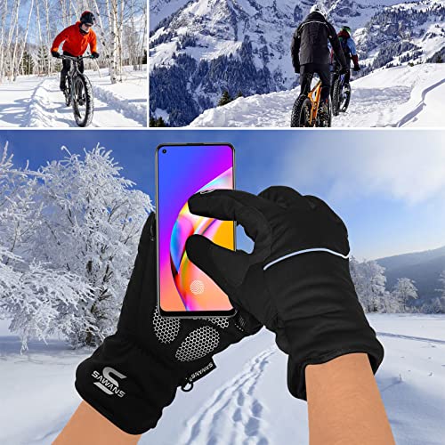 Waterproof & Windproof Thermal Winter Gloves Thinsulate TouchScreen Ski MTB Anti Slip Cycling Snowboarding Padded Palms Mountain Bike Mitts Men Women Driving Sports (M, Black)