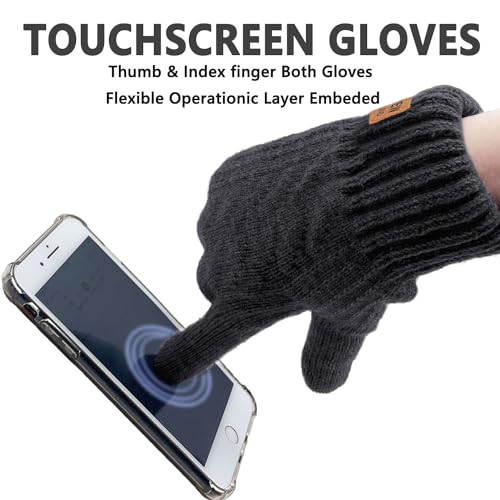 lifwimner Winter Gloves for Men Thermal Touch Screen Gloves with Fleece Lining Soft Warm Knit Gloves for Running Outdoors(Black)