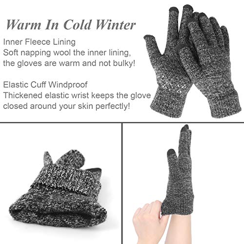 SIMIYA Winter Warm Gloves, Touchscreen Knitted Gloves, Anti Slip Thermal Windproof Driving Running Cycling Gloves for Men Women(Black/White)