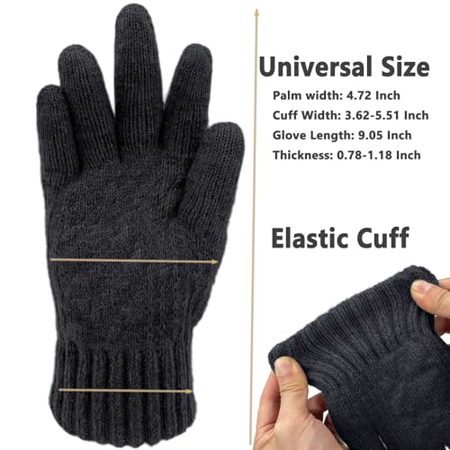 lifwimner Winter Gloves for Men Thermal Touch Screen Gloves with Fleece Lining Soft Warm Knit Gloves for Running Outdoors(Black)