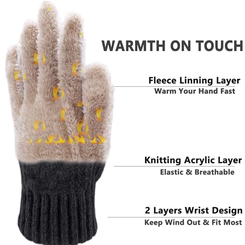 lifwimner Winter Gloves for Men Thermal Touch Screen Gloves with Fleece Lining Soft Warm Knit Gloves for Running Outdoors(Black)