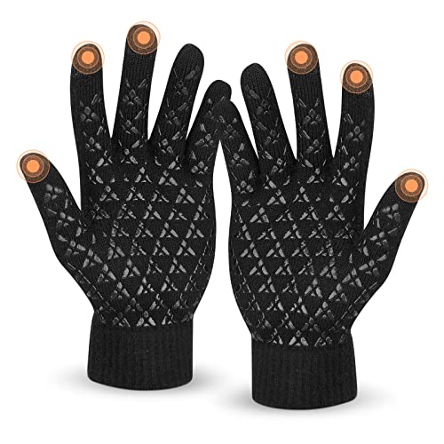 SIHOHAN Thermal Gloves for Men and Women Winter Touch Screen Gloves Anti-Slip Warm Lining Gloves for Driving Running Cycling(Black)