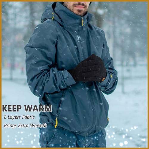 lifwimner Winter Gloves for Men Thermal Touch Screen Gloves with Fleece Lining Soft Warm Knit Gloves for Running Outdoors(Black)