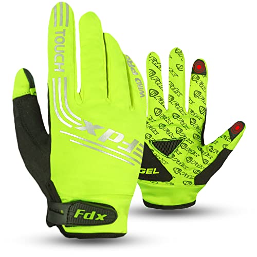 FDX Full Finger Winter Cycling Gloves, Thermal Warm, Water Resistant, Windproof, Anti-Shocking Gel Padded Palms, Touchscreen, Breathable, Anti-Slip Men Women, Racing, MTB, Riding, Running(Yellow L)