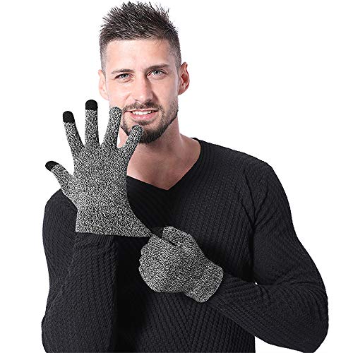SIMIYA Winter Warm Gloves, Touchscreen Knitted Gloves, Anti Slip Thermal Windproof Driving Running Cycling Gloves for Men Women(Black/White)