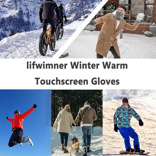 lifwimner Winter Gloves for Men Thermal Touch Screen Gloves with Fleece Lining Soft Warm Knit Gloves for Running Outdoors(Black)