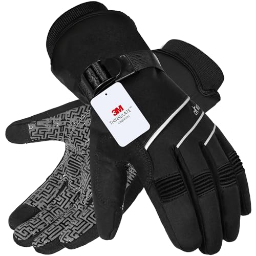 Waterproof & Windproof Winter Gloves for Men and Women,-30°F 3M Thinsulate Thermal Gloves Touch Screen Warm Gloves for Skiing,Cycling,Motorcycle,Running,Outdoor Sports Black-M