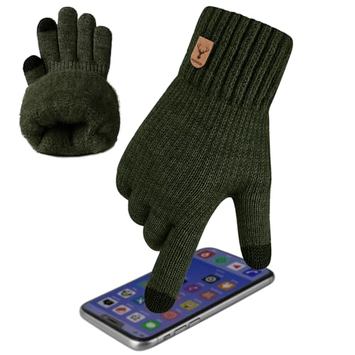 Kordear Winter Touch Screen Gloves - Mens Gloves Touchscreen Thermal Warm Fleece Knitted Gloves Mens with Soft Lining for Men Driving Running Hiking Typing UK