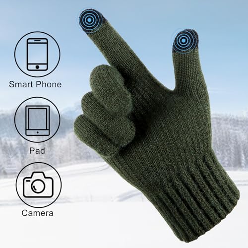 Kordear Winter Touch Screen Gloves - Mens Gloves Touchscreen Thermal Warm Fleece Knitted Gloves Mens with Soft Lining for Men Driving Running Hiking Typing UK