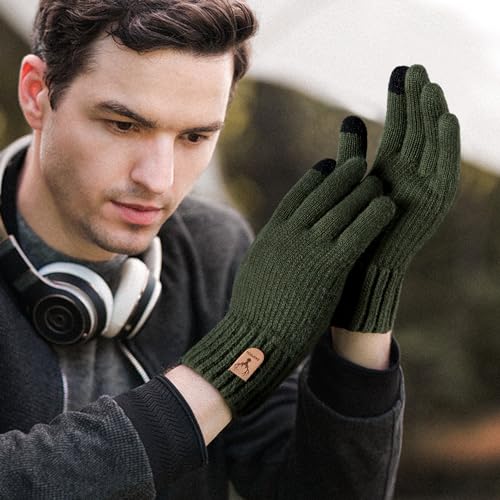 Kordear Winter Touch Screen Gloves - Mens Gloves Touchscreen Thermal Warm Fleece Knitted Gloves Mens with Soft Lining for Men Driving Running Hiking Typing UK