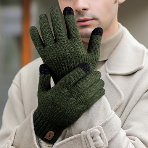 Kordear Winter Touch Screen Gloves - Mens Gloves Touchscreen Thermal Warm Fleece Knitted Gloves Mens with Soft Lining for Men Driving Running Hiking Typing UK