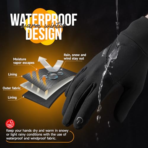 Tmani Men Women Thermal Gloves Winter Warm Gloves Windproof and Water-Resistant Touchscreen Gloves Anti-Slip Performance Sport Gloves for Running Cycling Walking